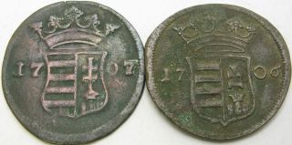 Hungary 10 Poltura 1706/1707 - Copper - 2 Coins - 1487 ¤