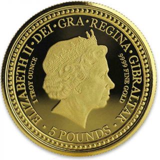 2018 Gold Gibraltar 5 Pounds Royal Arms Of England