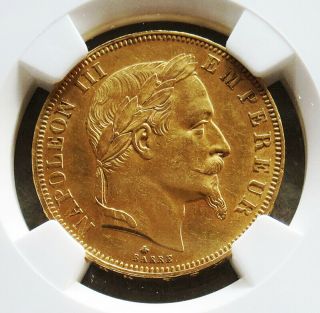 1864 A GOLD FRANCE 50 FRANCS NAPOLEON III NGC STATE 61 2