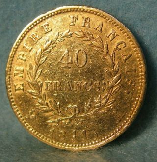 1811 - A France Napoleon I 40 Francs World Foreign Gold Coin KM 696.  1 5
