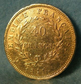 1811 - A France Napoleon I 40 Francs World Foreign Gold Coin KM 696.  1 6
