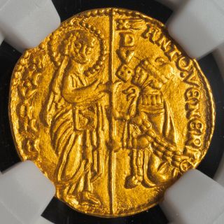 1382,  Doges Of Venice,  Antonio Venier.  Gold Zecchino Ducat Coin.  3.  51gm Ngc Unc,