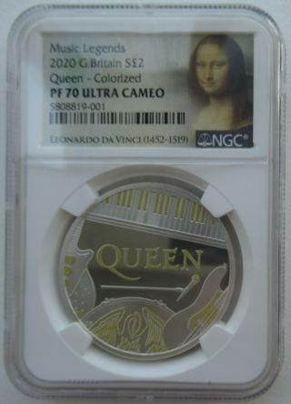 Ngc Pf70 Great Britain Uk 2020 Queen Music Legends Silver Coin 1oz 2 Pounds