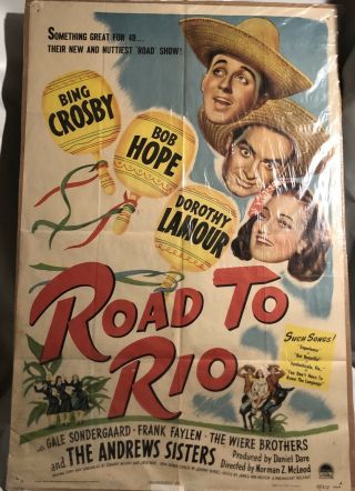 Road To Rio Movie Poster One Sheet Bob Hope Bing Crosby