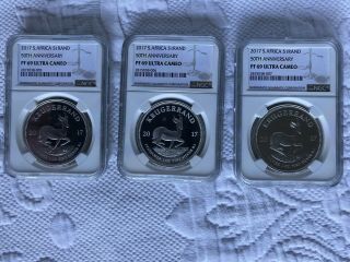 3 - 2017 South Africa Silver Krugerrand 1 Ounce Proofs Ngc Pf69 Consecutive Coa’s