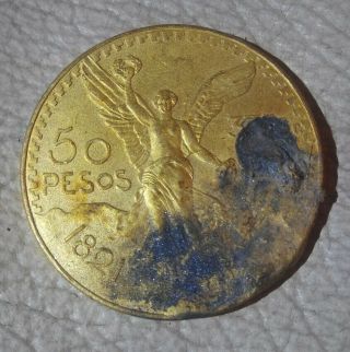 1947 Mexico Gold 50 Pesos Centenario 1.  2056oz.  Gold Coin Recovered From Fire