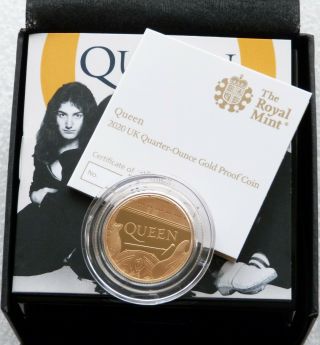 2020 Royal Music Legends Queen £25 Pound Gold Proof 1/4oz Coin Box