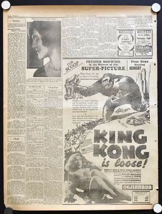 1933,  KING KONG,   Newspaper Movie Ad (Scarce/Vintage) Emporia,  Kansas 2
