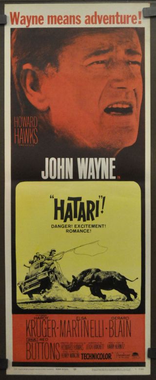 Hatari R1967 14x36 Movie Poster John Wayne Elsa Martinelli Hardy Kruger