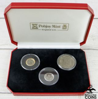 1990 Isle Of Man Penny Black Stamp Gold Platinum Proof Coin Set Pobjoy W/box