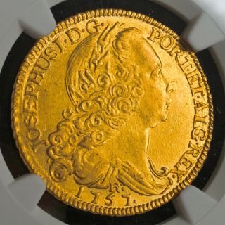 1757,  Brazil,  Prince Jose I.  Gold 6400 Reis (peca) Coin.  Ngc Au - 55