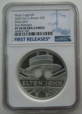 Ngc Pf70 Great Britain Uk 2020 Music Legends Elton John Silver Coin 2oz S5p