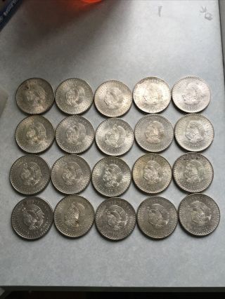Roll Of Twenty - (20) 1948 Mexico Silver 5 Pesos Cuauhtemoc Coins