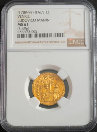 1789,  Venice,  Ludovico Manin.  Gold Zecchino Ducat Coin.  (3.  49gm) NGC MS - 61 3