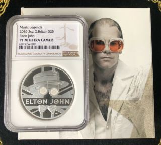 Ngc Pf70 Great Britain Uk 2020 Music Legends Elton John Silver Coin 2oz Pop:10