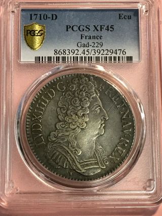 1710 D France Louis Xiiii Xiv Ecu Silver Crown Thaler Coin Pcgs Xf45 Gold Shield