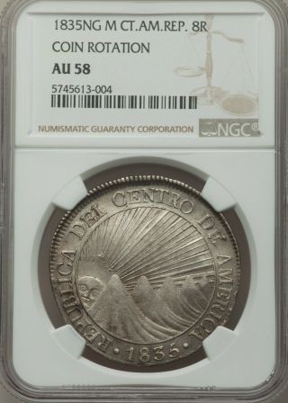 1835 Ng - M Central American Republic 8 Reales Ngc Au58 Coin Rotation