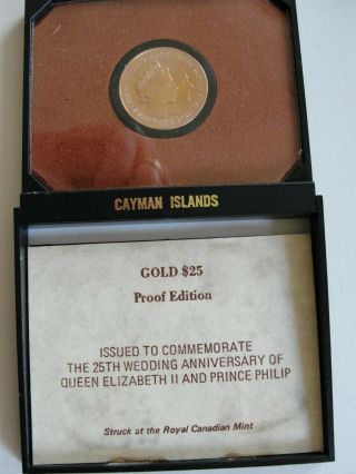 1972 Cayman Islands Wedding Anniversary $25 Dollar Gold Coin,  Proof