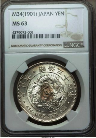 J042 1901 Japan Meiji Yen M34 Ngc Ms63