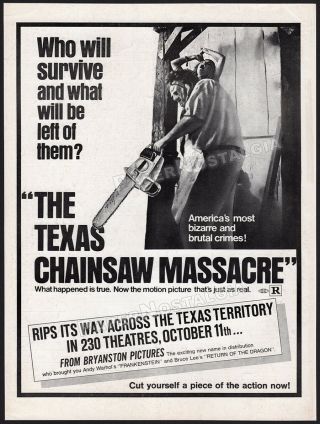 The Texas Chainsaw Massacre_original 1974 Trade Print Ad / Pre - Release Promo Ad