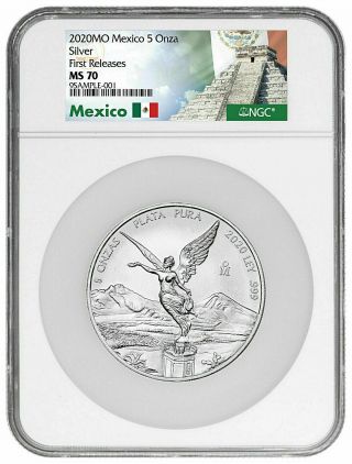 2020 Mexico 5 Onza Libertad.  999 Silver 5oz Coin Ngc Ms70 First Releases