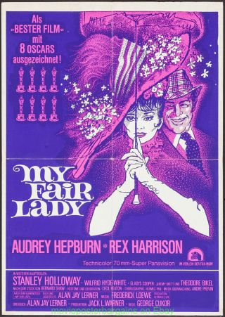 My Fair Lady Movie Poster German Re - Release 1969 A2 Size Audrey Hepburn