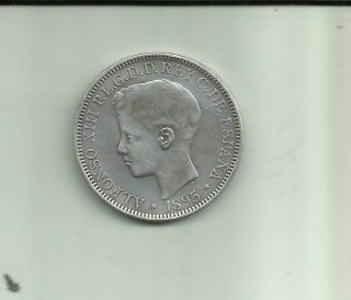 Spain 1 Peso Puerto Rico 1895 Alfonso Xiii.  Silver Coin.  Very Scarce.  7rw 28oct