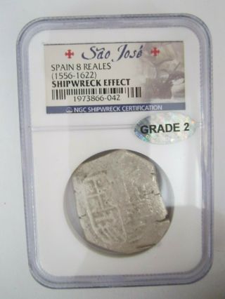 Ngc Shipwreck Certified (1556 - 1622) Sao Jose Spain 8 Reales Silver Coin Grade 2