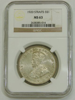 Straits Settlement - 1920 - Silver Dollar - George V - Ngc Ms 63
