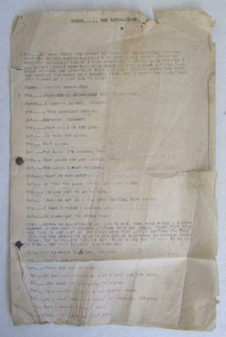 1930s Curly Joe Derita " The Radio - Phone " Sketch Script & 1 Piece Of Stationary