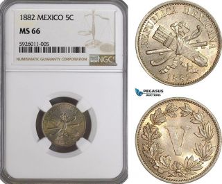 Ag245,  Mexico,  5 Centavos 1882,  Ngc Ms66,  Pop 1/0