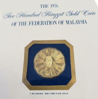 1976 Malaysia 200 Ringgit Gold Coin Pf In Fm Cache 1st Day Minting.  2112agw 9115