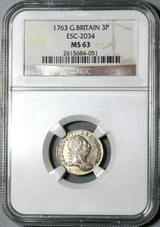 1763 NGC MS 63 George III 3 Pence Great Britain Silver Coin (20061601C) 6