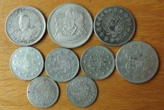 9 X Egypt Turkey Arabic Middle East Silver Coins 20th Century Unc Grade Lovely.