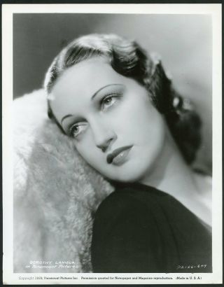 Dorothy Lamour In Stylish Portrait Vintage 1939 Photo
