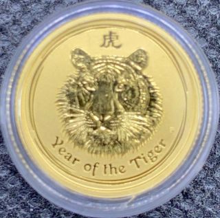 2010 Australian Year Of The Tiger Gold Lunar 1/10 Oz.  9999 Bu Coin Capsule