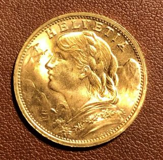 Uncirculated 1935 Switzerland Gold 20 Francs Swiss Helvetia