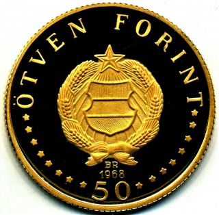 1968 Bp.  Hungary,  Semmelweis 50 Forint Proof Gold Coin,  4.  2050g.