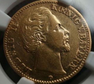 1873 D Bavaria Germany King Ludwig Ii Gold 10 Mark Coin Ngc Graded Xf 45