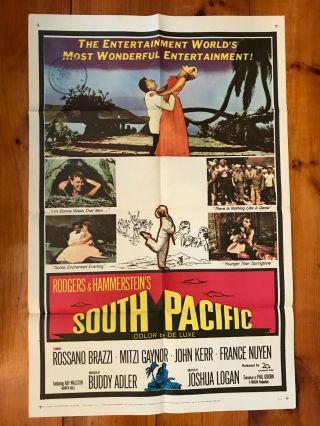 South Pacific One Sheet 1959 Rossano Brazzi,  Mitzi Gaynor