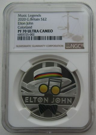 Ngc Pf70 Great Britain Uk 2020 Music Legends Elton John Silver Coin 1oz S2p