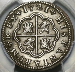 1721 - S Pcgs Xf Det Spain 2 Reales Philip V Silver Seville Coin (20102005c)