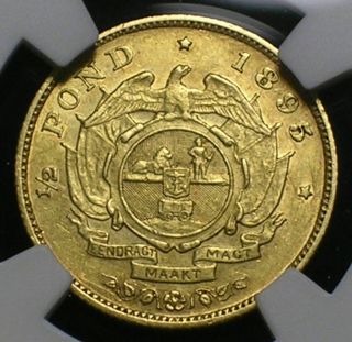 South Africa ZAR 1895 Gold 1/2 Pond NGC AU Details Cleaned Scarce Boer War 3