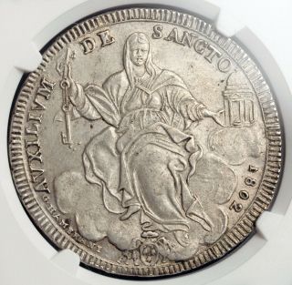 1802,  Vatican,  Pope Pius Vii.  Large Silver Scudo Coin.  Ngc Au - 55