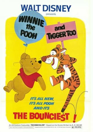 Winnie The Pooh And Tigger Too Movie Poster Rolled 27x41 Disney Animation 1974
