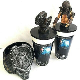 3 X Aliens Vs Predator 2 Movies Figurine Cup Topper & Popcorn Bucket Model