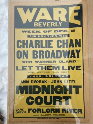 1937 Beverly Ma Ware Theater Broadside Poster Charlie Chan