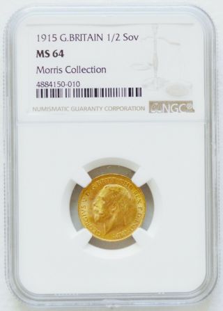 1915 Great Britain 1/2 Sovereign King George V Gold Ngc Ms 64