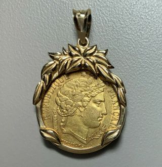 1851 - A France,  Gold Coin,  Cérès,  20 Francs,  14k Bezel Pendent