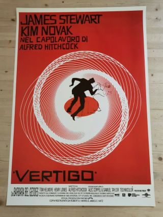 Vertigo Movie Poster 27x40 Re1996 Italian Hitchcock By Harris Katz